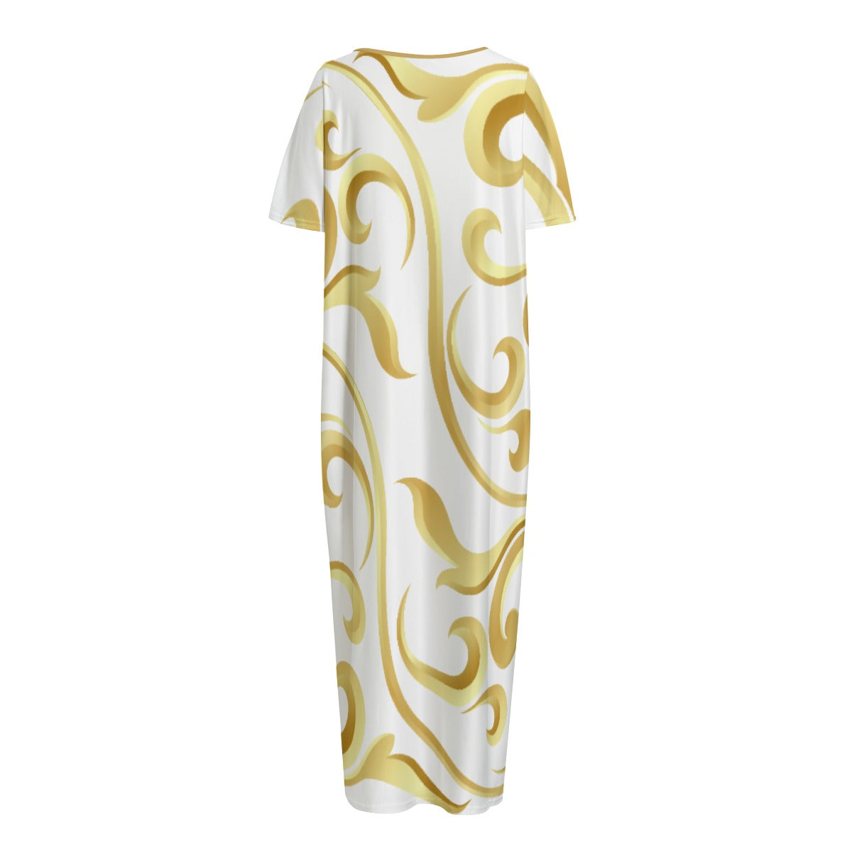 BELIEVER Romans 10:9 Gold / White Baroque Pattern Dress