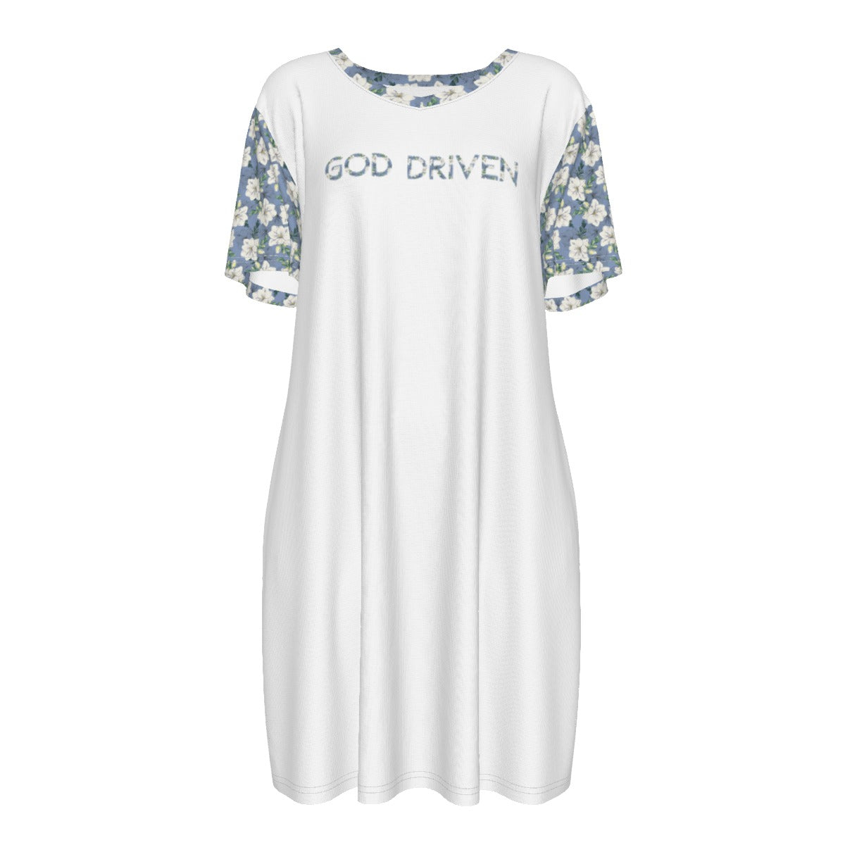 GOD DRIVEN Blue Floral Pattern Cotton Dress