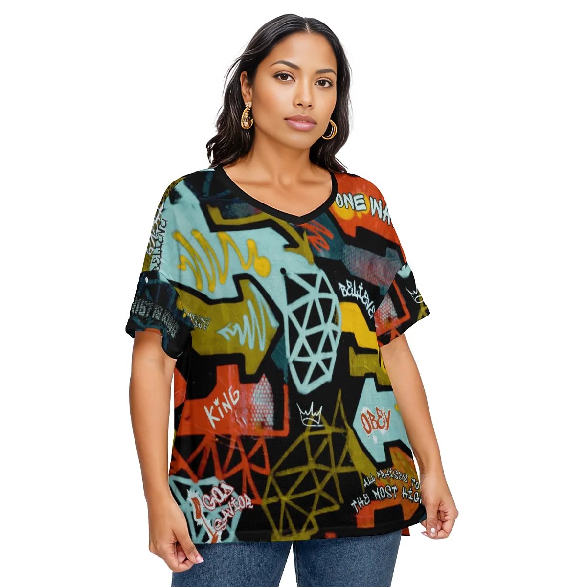 GRAFFITI GOD Plus Size Drop Shoulder T Shirt