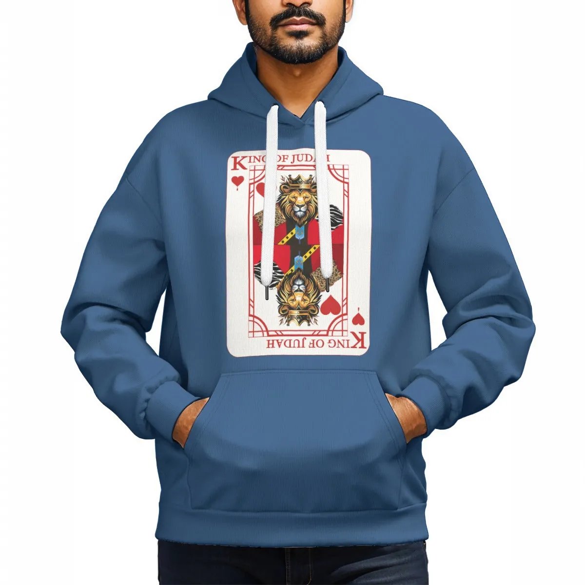 KING OF JUDAH HEARTS CARD DESIGN Blue Unisex Fleece Pullover Hoodie