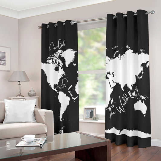 FOR GOD SO LOVED THE WORLD Black and White Grommet Curtains