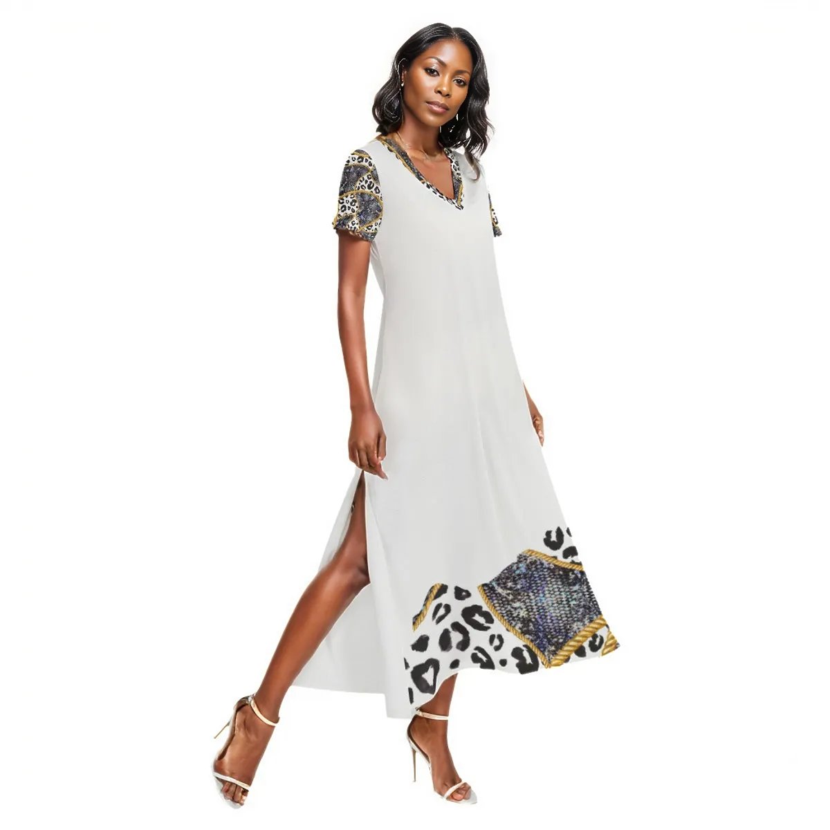 BELIEVE John 3:16 Leopard Snake Chain Print White Dress