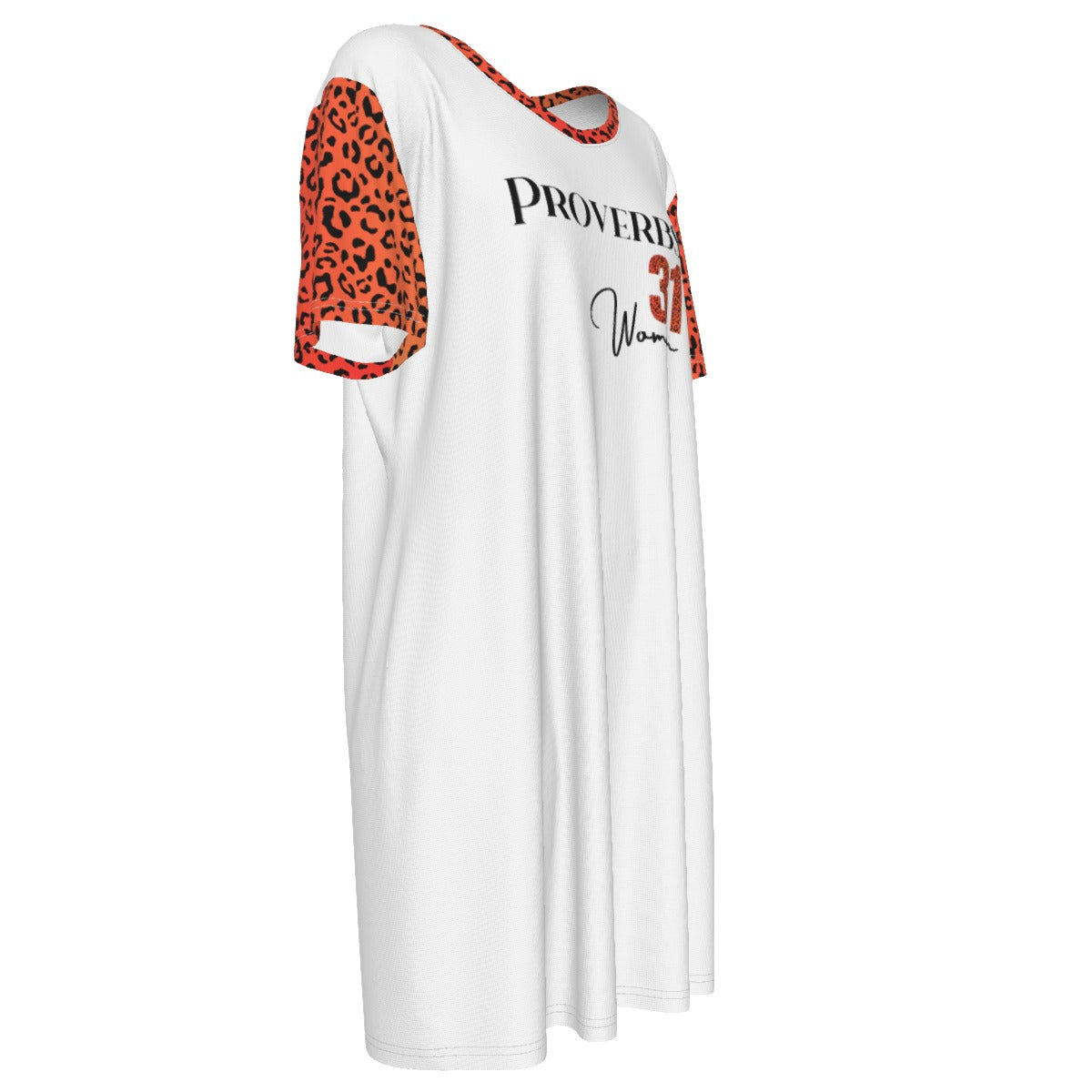 Proverbs 31 Woman White Neon Orange Leopard Dress