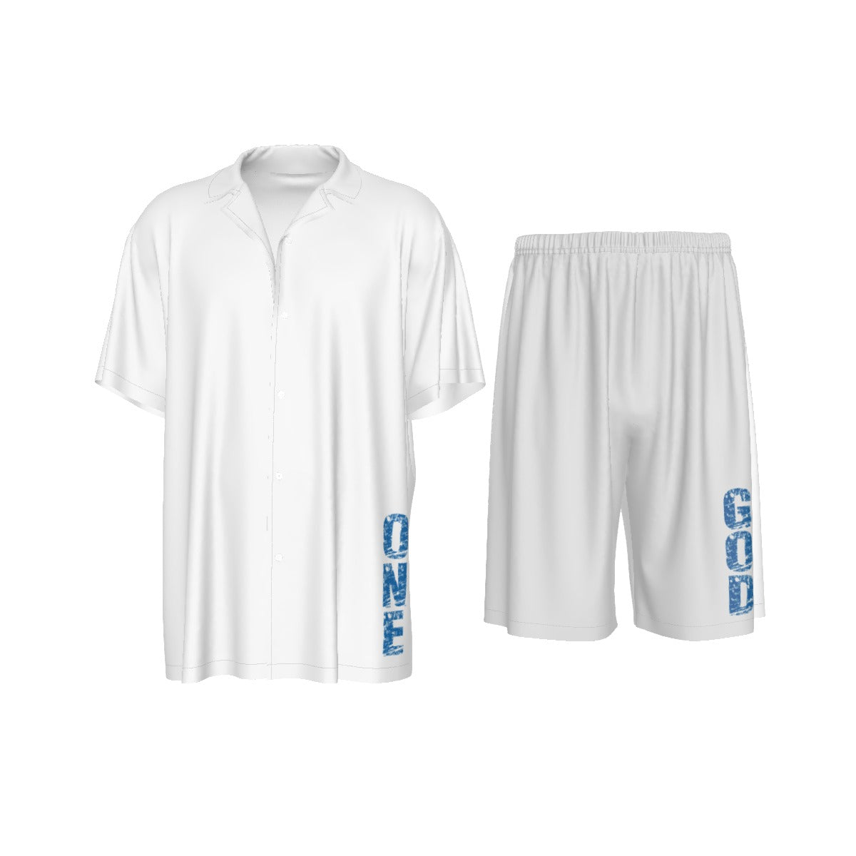 ONE GOD - White and Blue Shirt and Short Set