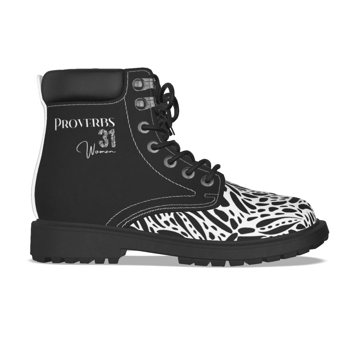 PROVERBS 31 Woman Black White Short Boots