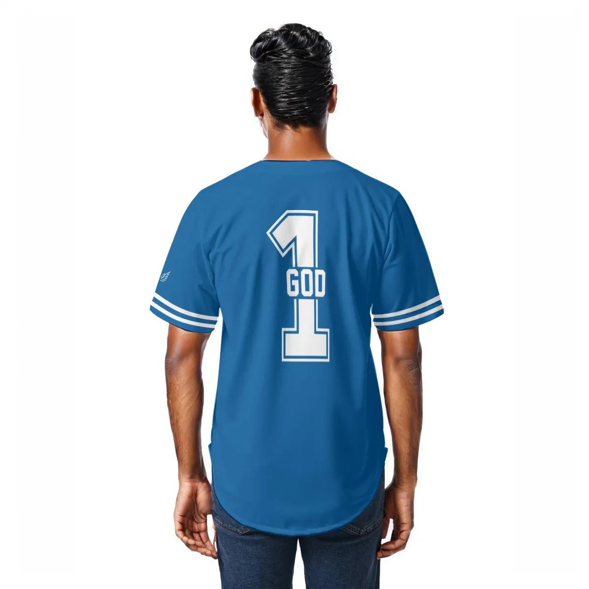 LA LORD ALMIGHTY Revelation 1:8  1 GOD Blue and White Baseball Jersey