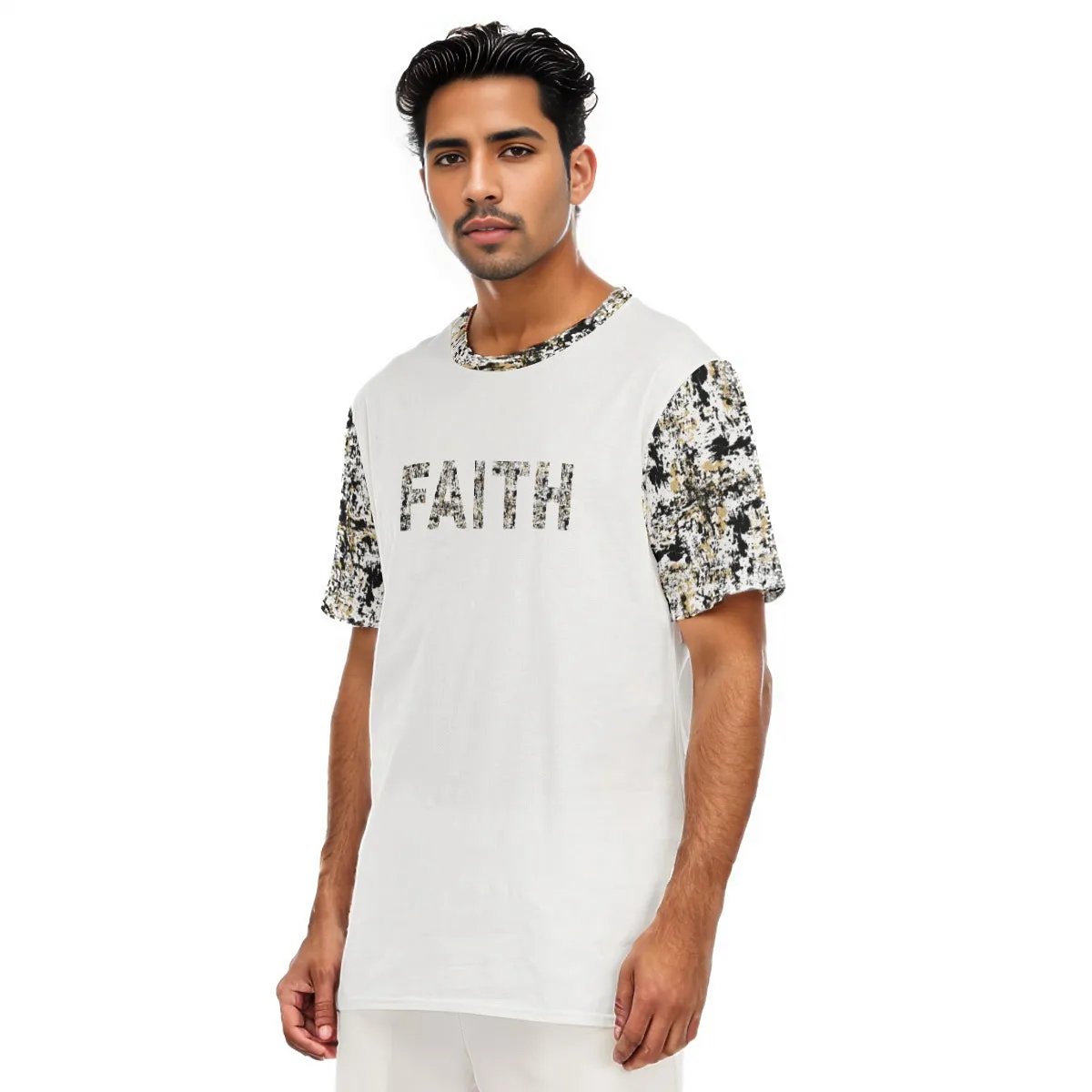 FAITH Ink Splatter Print Sleeve Cotton T Shirt