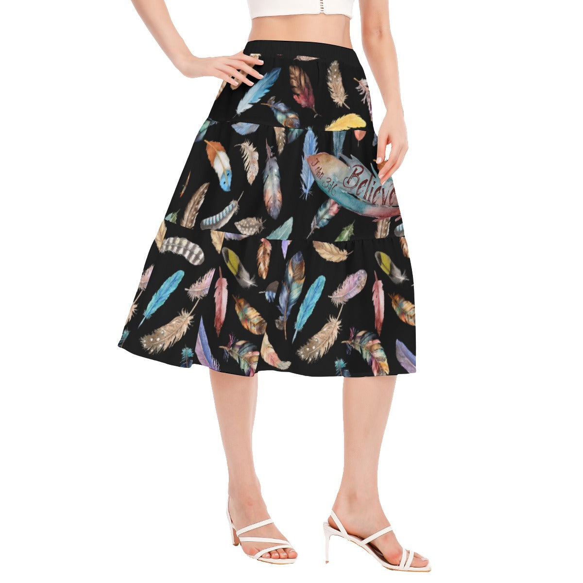 BELIEVE Feather Print Skirt