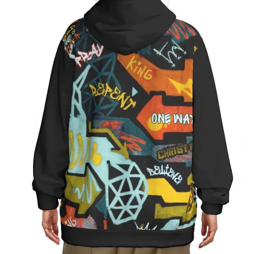 GRAFFITI GOD Unisex Black Sleeve Pullover Cotton Hoodie