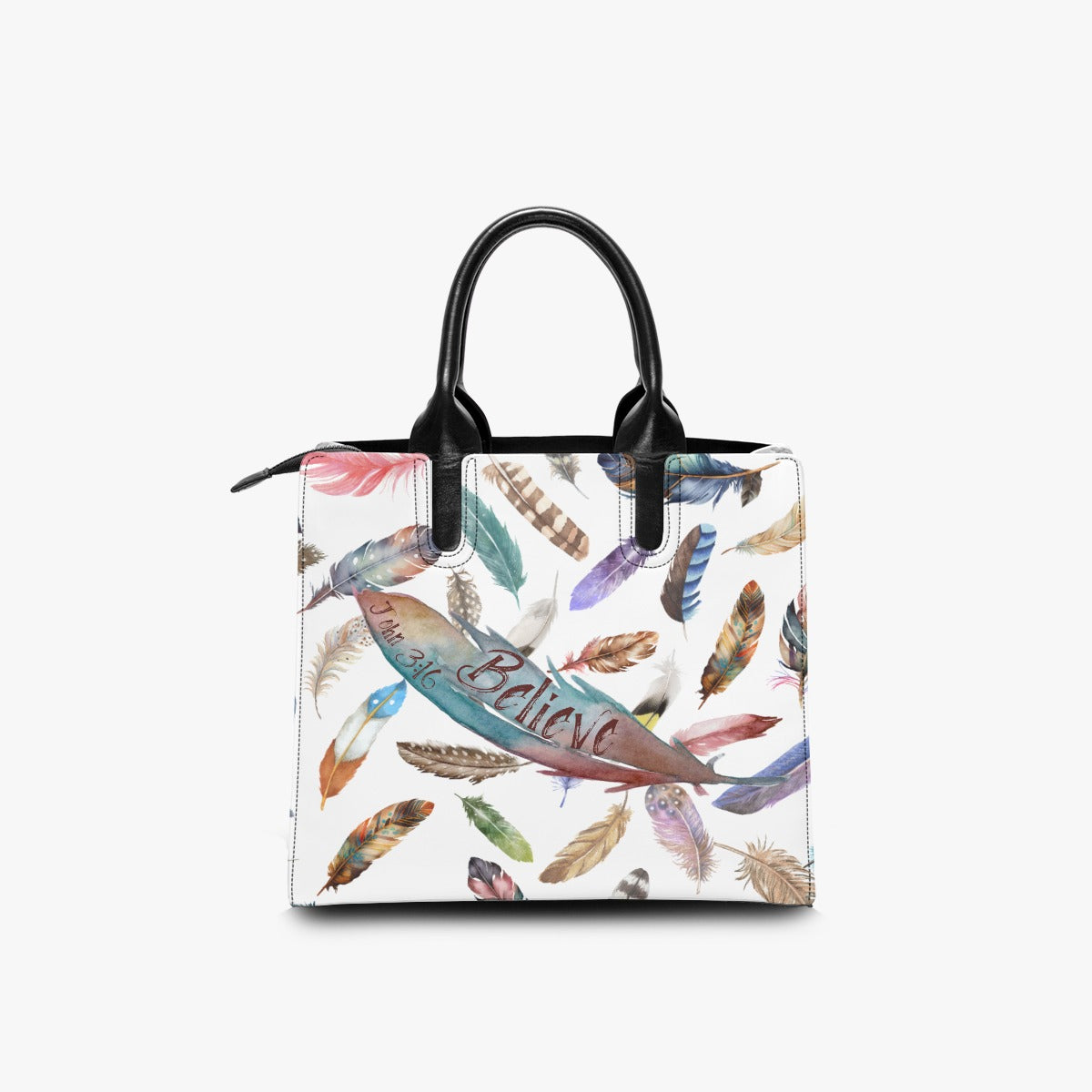 BELIEVE Feather Print Tote Purse