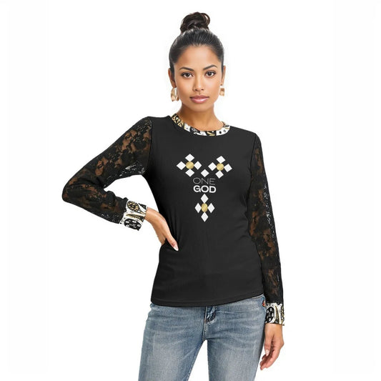 ONE GOD Praise Him Black Lace Sleeve Paisley Collar Shirt