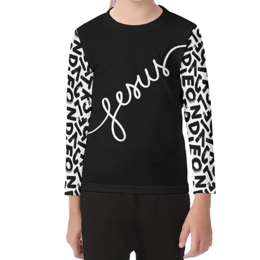 JESUS Letter Pattern Black Long Sleeve T Shirt