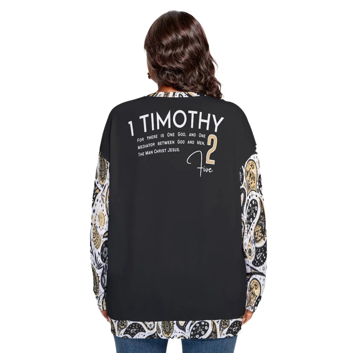 ONE GOD 1 TIMOTHY 2:5 Scripture PLUS Size Paisley Long Sleeve Shirt