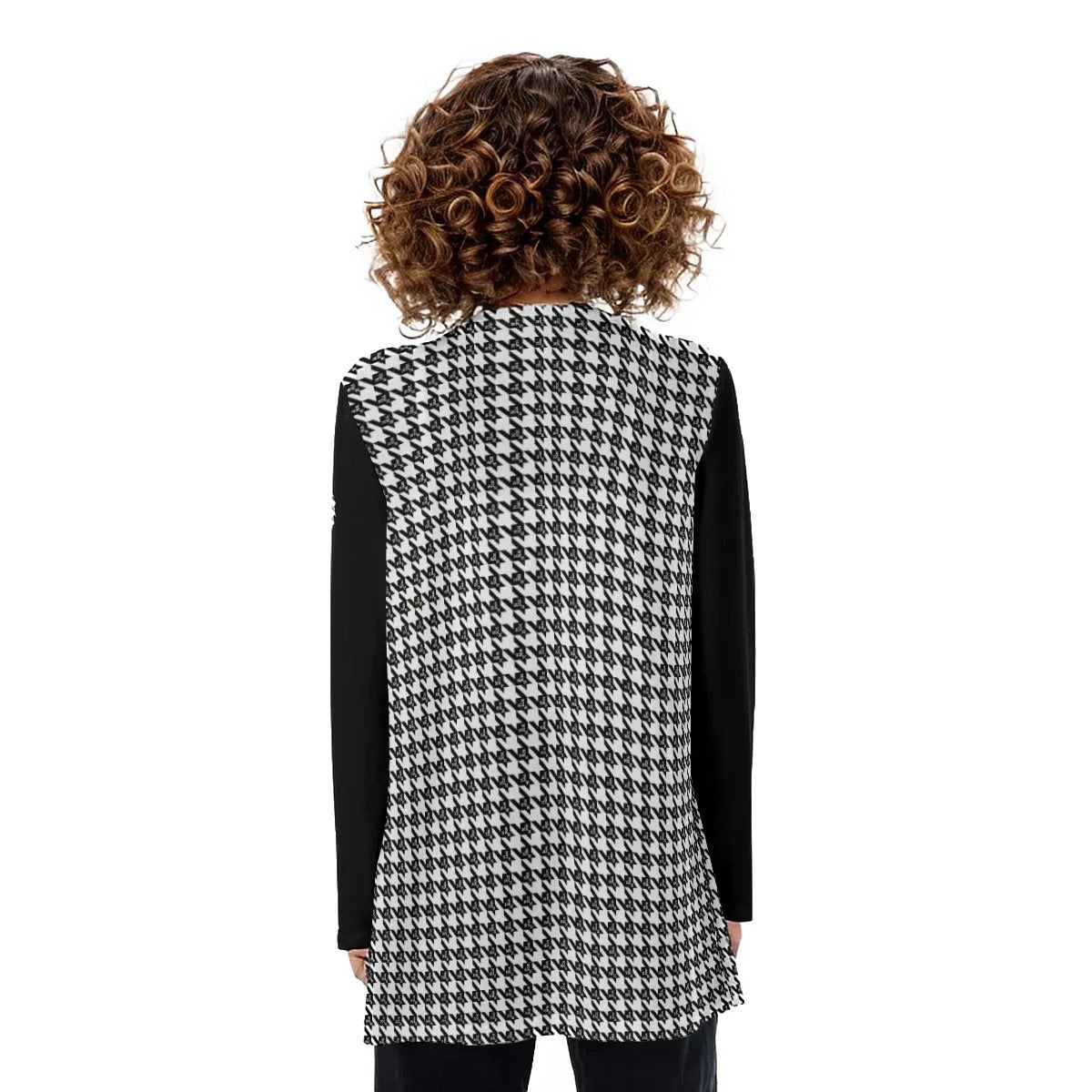 OBEDIENT Houndstooth Plaid Sleeve Pocket Cardigan