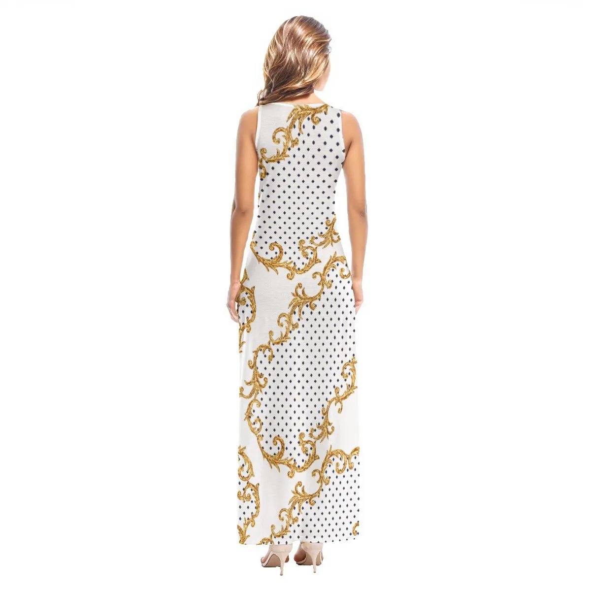 ONE GOD White Gold Polka Dot Baroque Pattern Dress | Length To Ankle