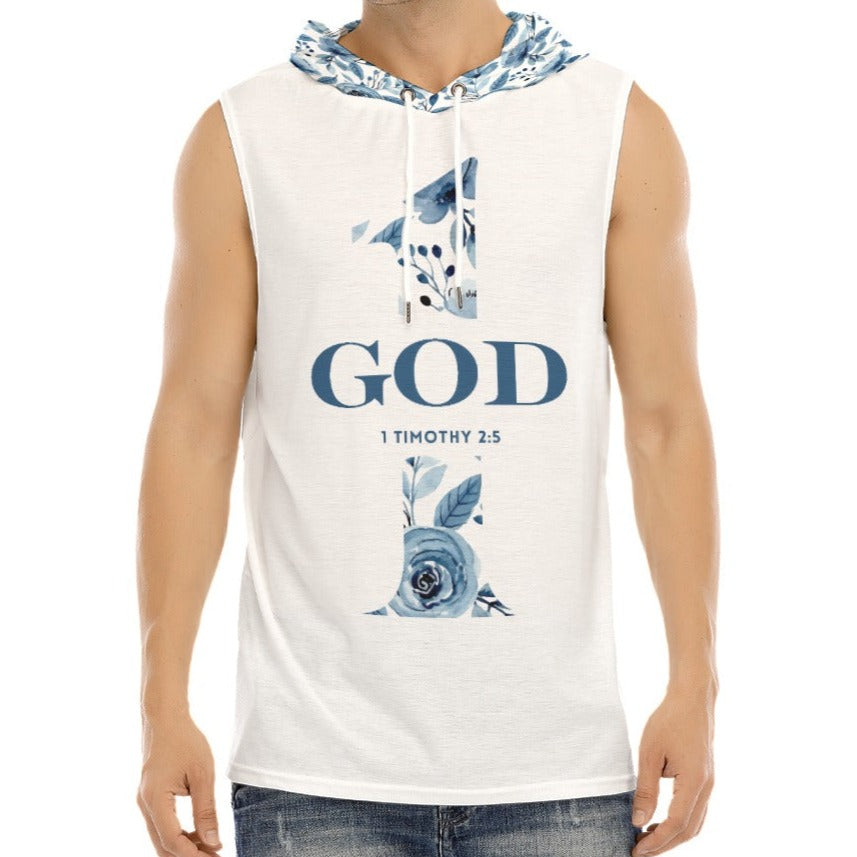 ONE GOD Blue Floral Sleeveless Hoodie Vest