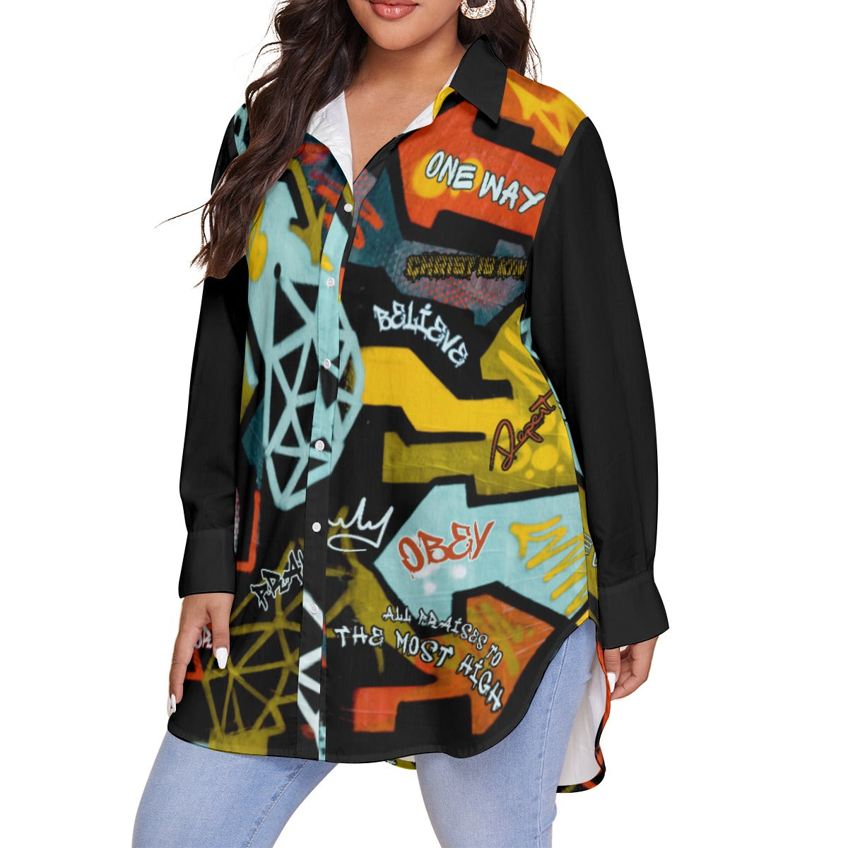 GRAFFITI GOD Long Button Shirt (Plus Size)