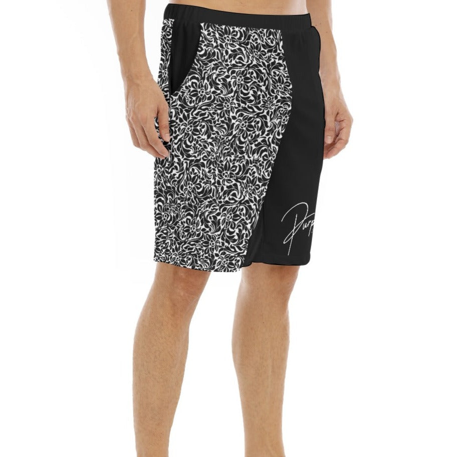 PURPOSE Jeremiah 29:11 Flat Knee Black / White Floral Pattern Shorts