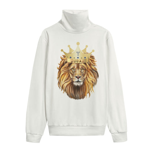 JUDAH CROWNED LION Unisex White Turtleneck Knitted Fleece Sweater