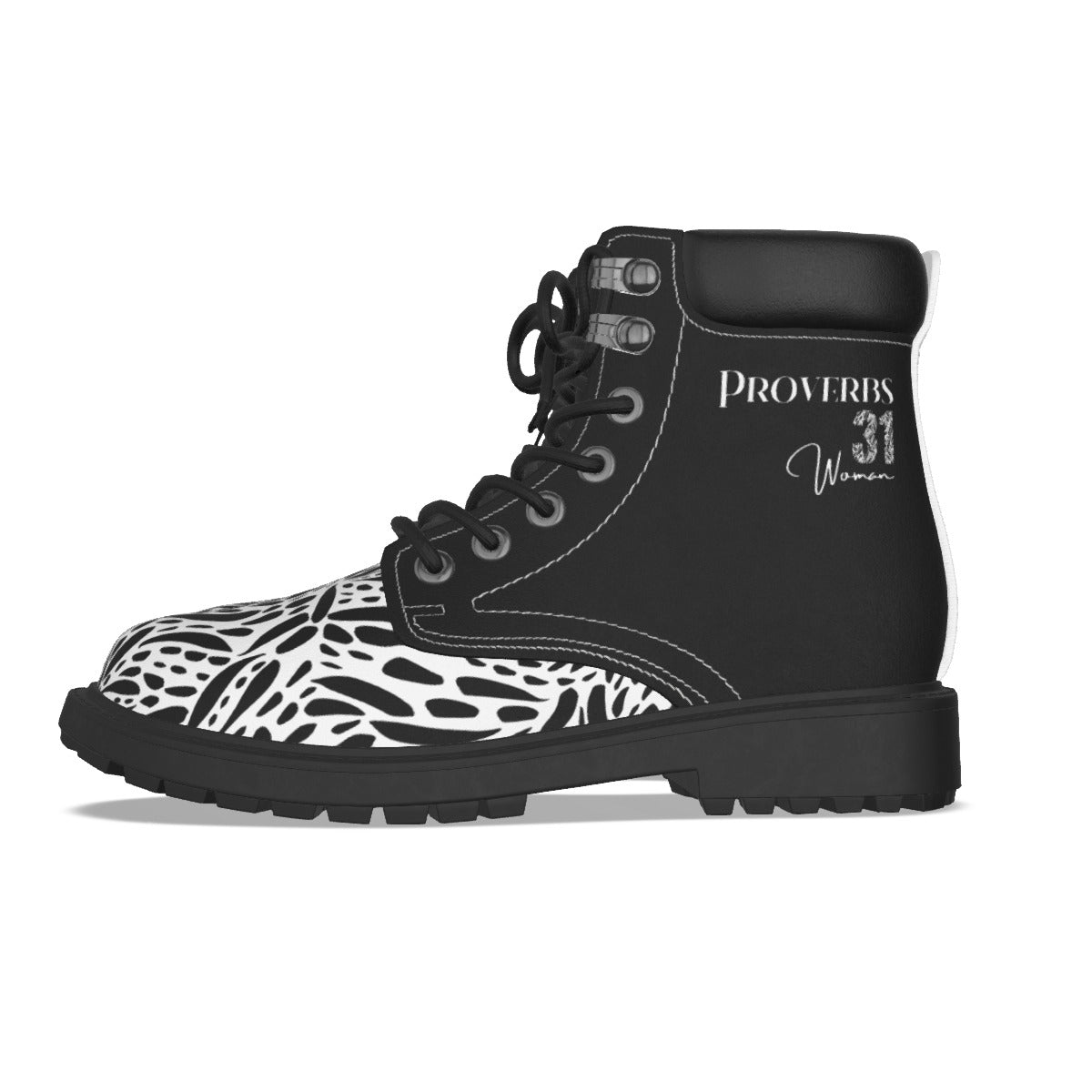 PROVERBS 31 Woman Black White Short Boots