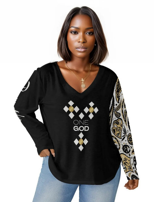 ONE GOD Ephesians 4:6 PLUS Size Paisley Praise Him Long Sleeve Shirt