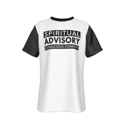 SPIRITUAL ADVISORY CONCSIOUS CONTENT Black Sleeve White T Shirt