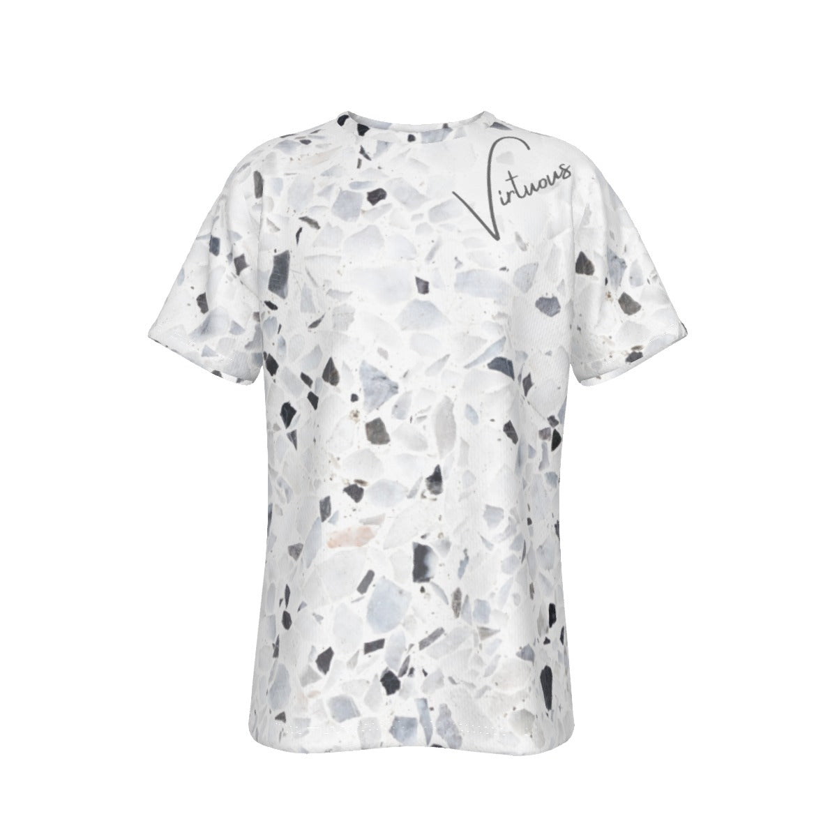 VIRTUOUS Gray Rock Marble Print T Shirt