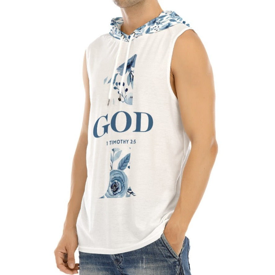 ONE GOD Blue Floral Sleeveless Hoodie Vest