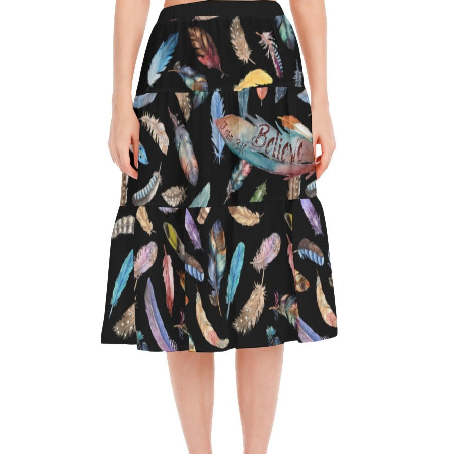 BELIEVE Feather Print Skirt