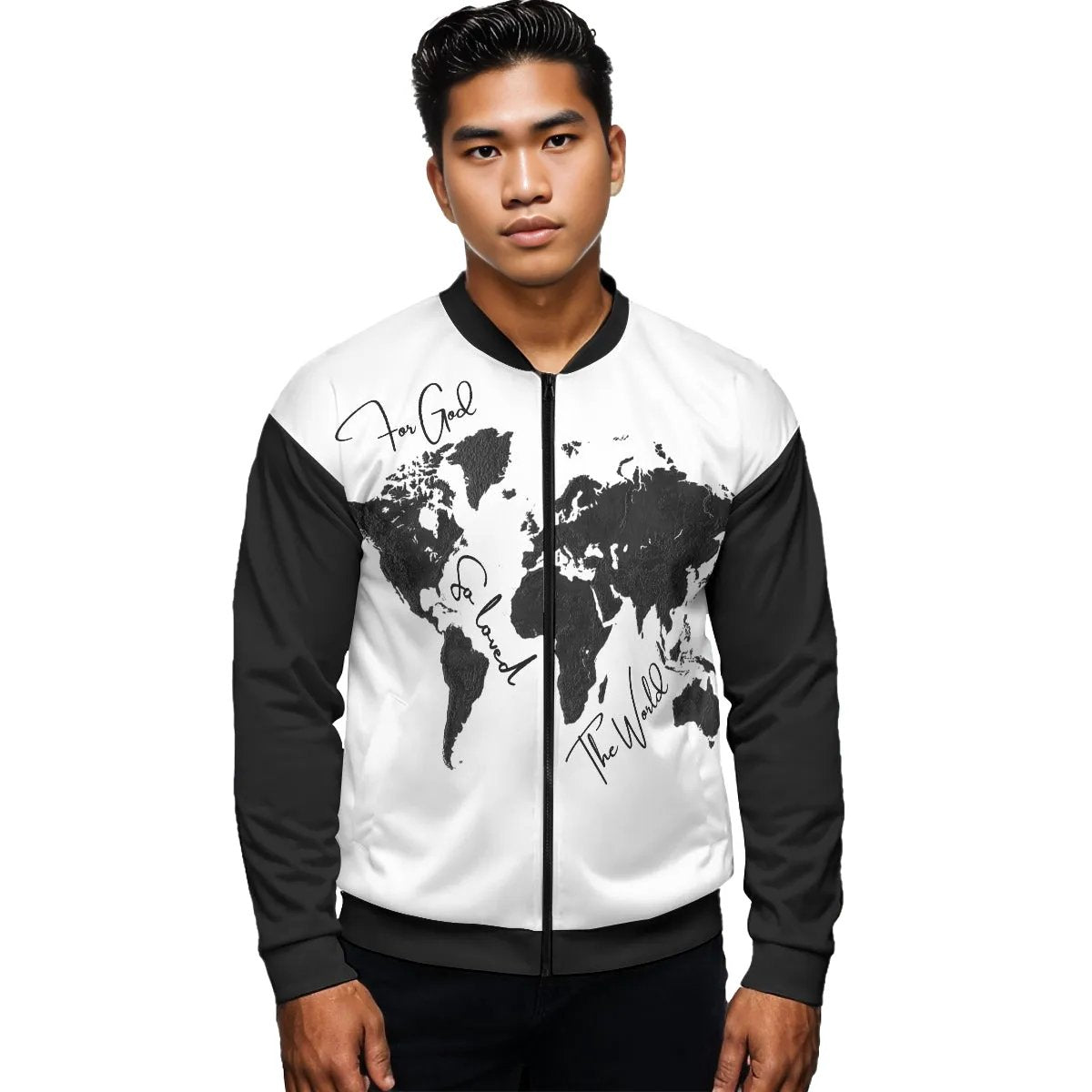 FOR GOD SO LOVED THE WORLD Map Print Unisex Bomber Jacket