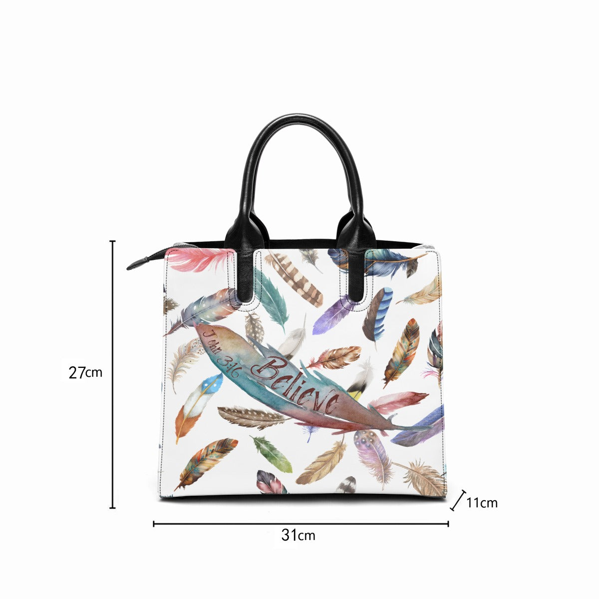 BELIEVE Feather Print Tote Purse