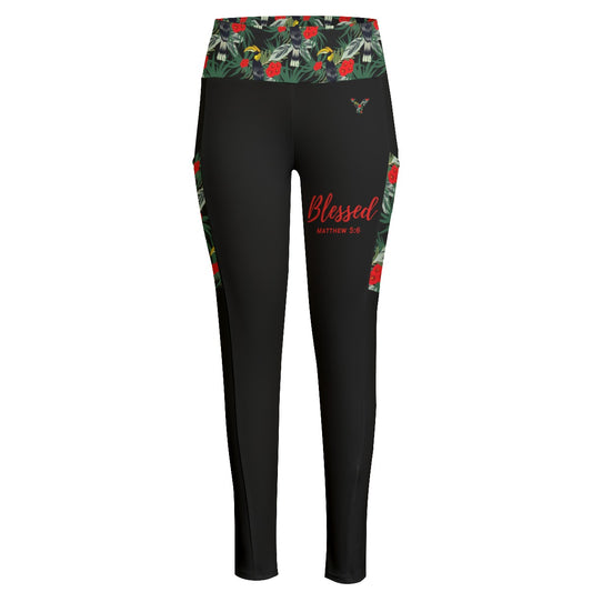 BLESSED Floral Print High Waist Leggings With Side Pockets