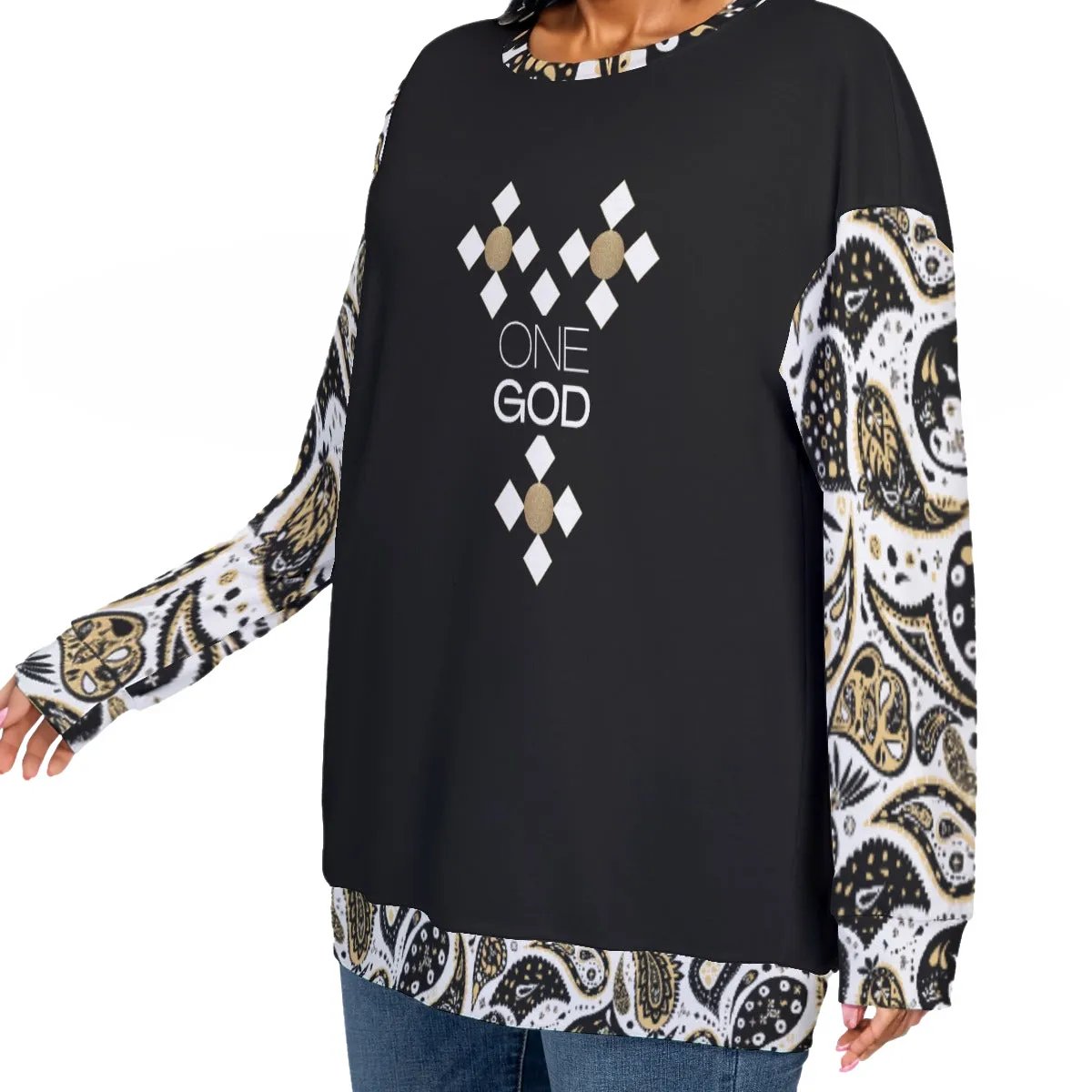 ONE GOD 1 TIMOTHY 2:5 Scripture PLUS Size Paisley Long Sleeve Shirt