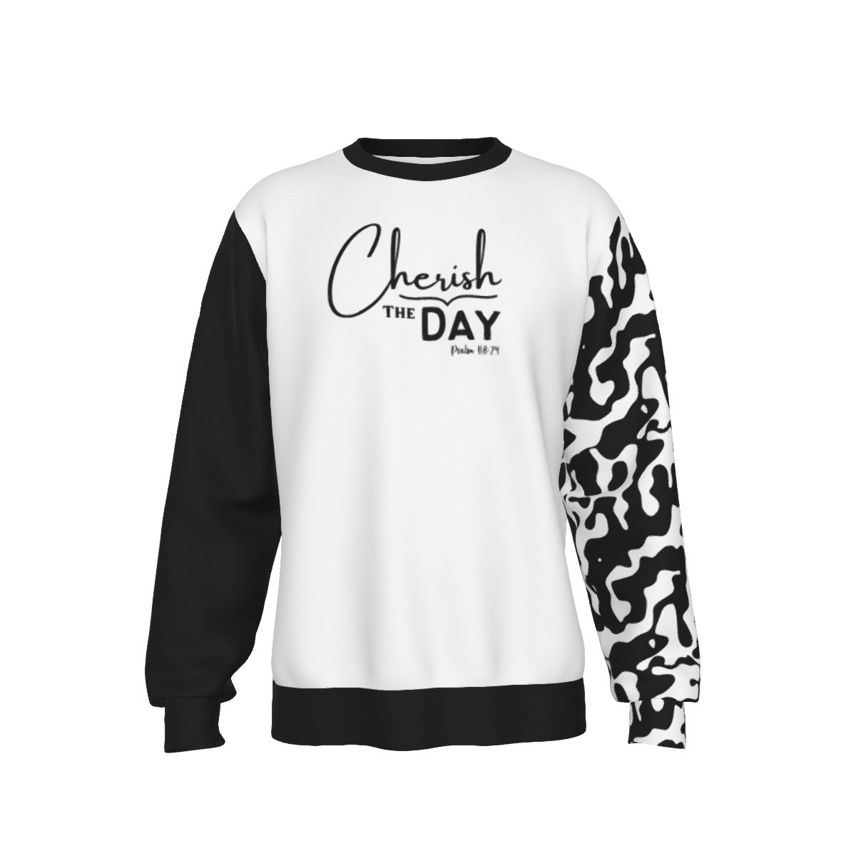 CHERISH THE DAY Black / White Camouflage Sleeve Sweater