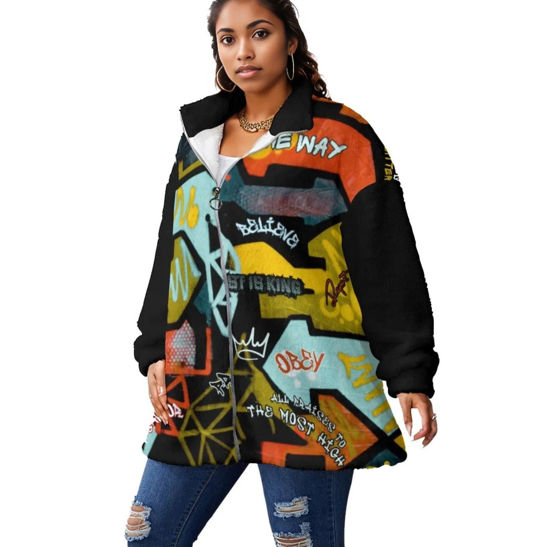 Unisex GRAFFITI GOD Borg Fleece Zipper Coat