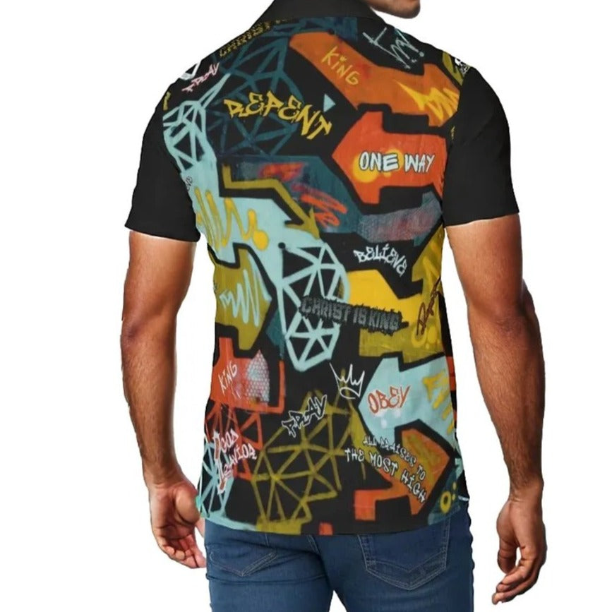 GRAFFITI GOD Print Short Sleeve Button Shirt