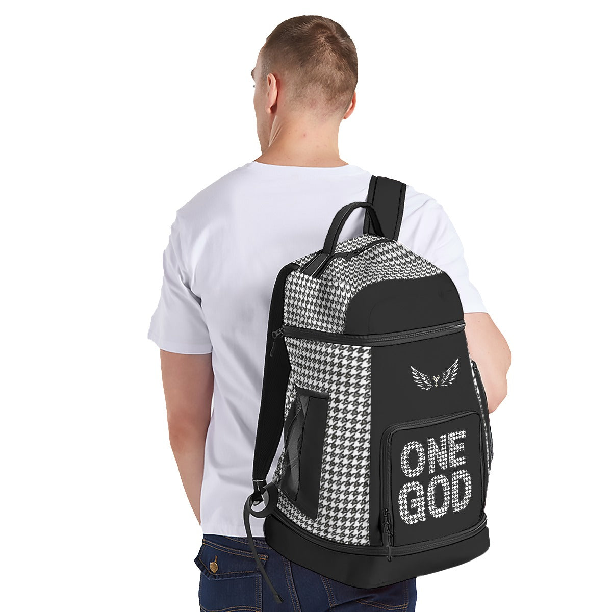 ONE GOD Houndstooth Print Multifunctional Backpack