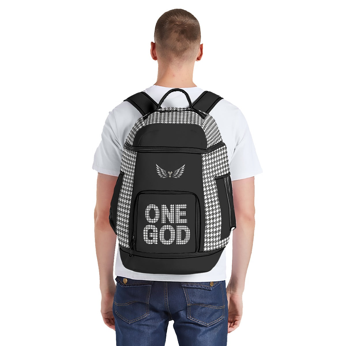 ONE GOD Houndstooth Print Multifunctional Backpack