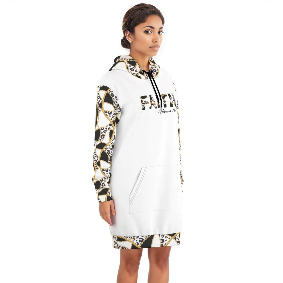 FAITH Hebrews 11:6 Leopard Print Cotton Pullover Hoodie Dress