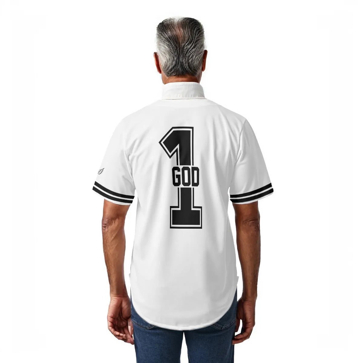 LA LORD ALMIGHTY Revelation 1:8  1 GOD White and Black Baseball Jersey