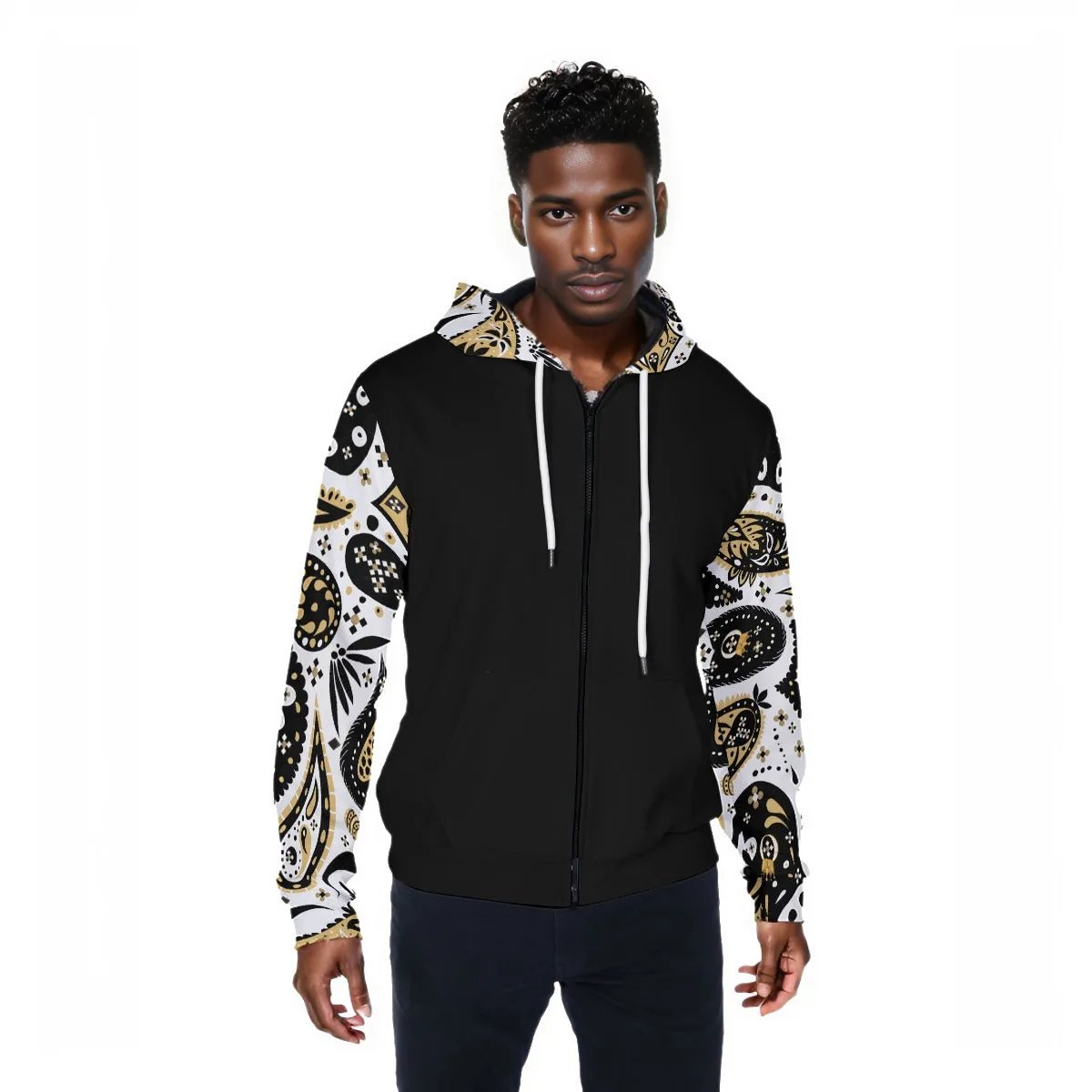 GOD VIBES ONLY Paisley Sleeve Mirco Fleece Zip Up Hoodie - WearYnobe