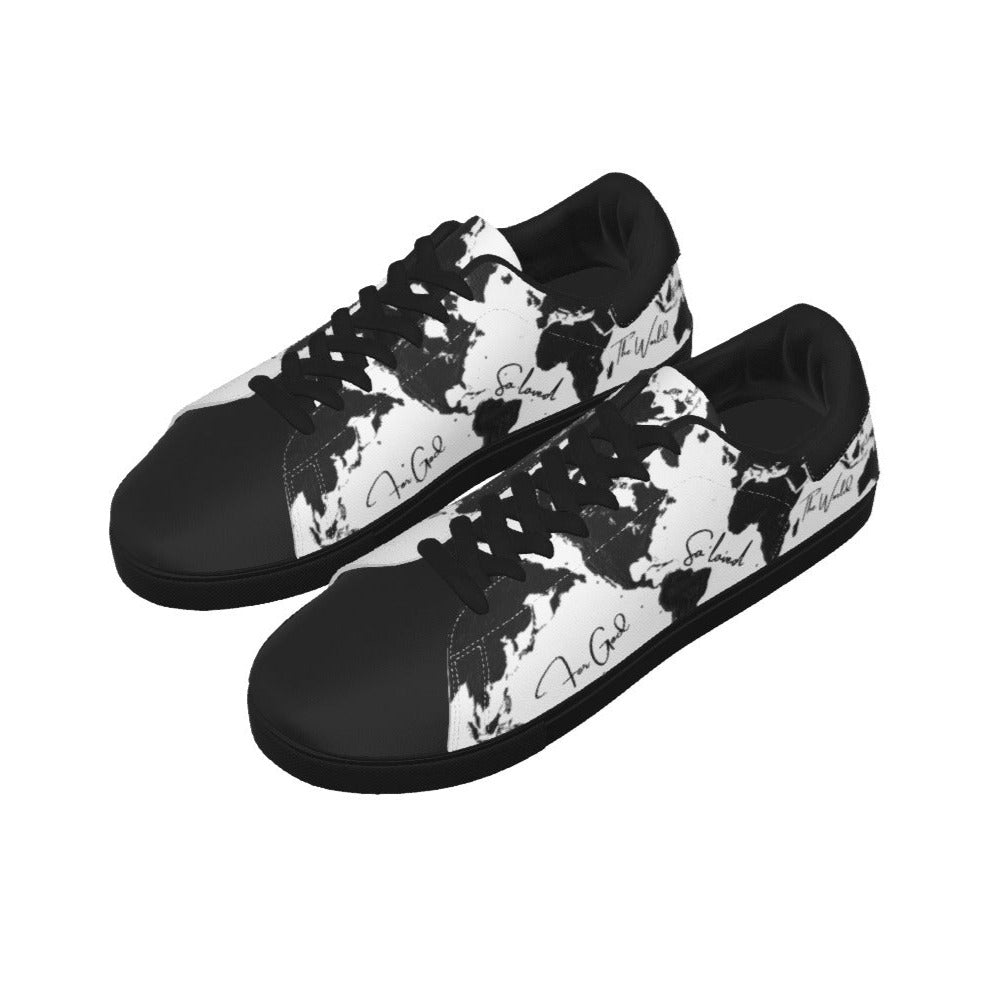 FOR GOD SO LOVED THE WORLD Map Print Men's Leather Sneakers