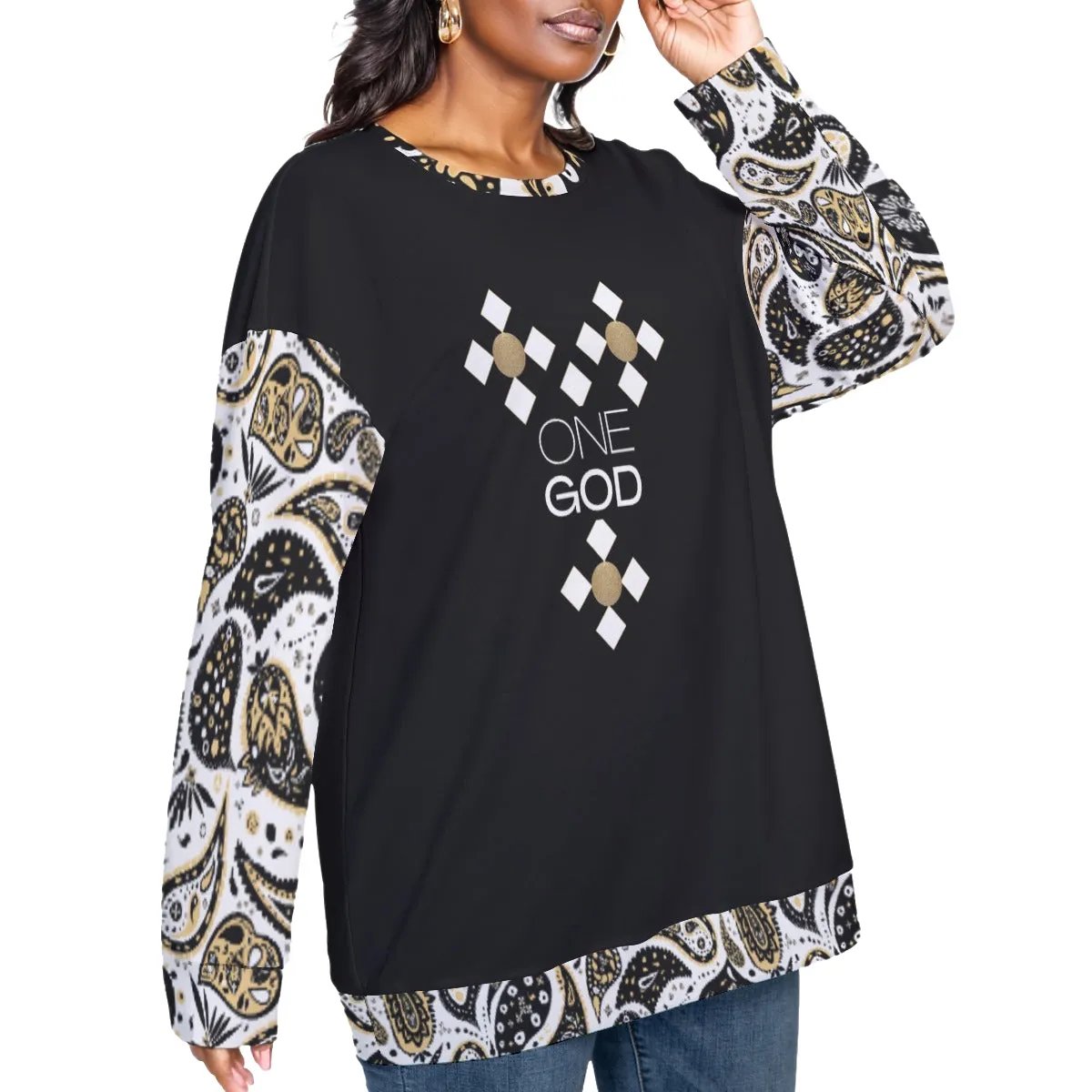 ONE GOD 1 TIMOTHY 2:5 Scripture PLUS Size Paisley Long Sleeve Shirt