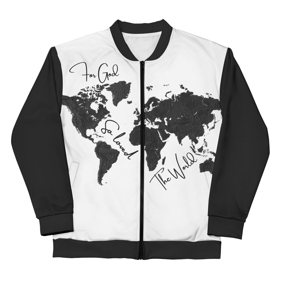 FOR GOD SO LOVED THE WORLD Map Print Unisex Bomber Jacket