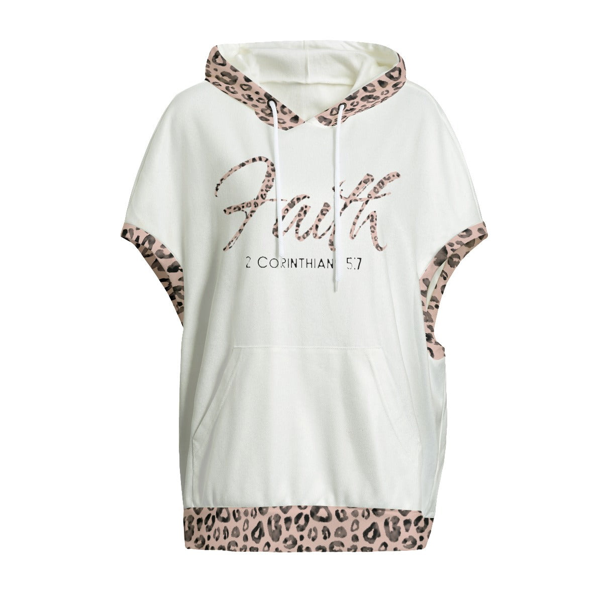 FAITH 2 Corinthians 5:7 Pink Leopard Print Sleeveless Cloak Hoodie With Pockets