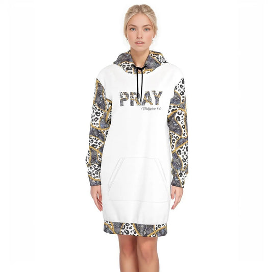 PRAY Philippians 4:6  Leopard Print Cotton Pullover Hoodie Dress