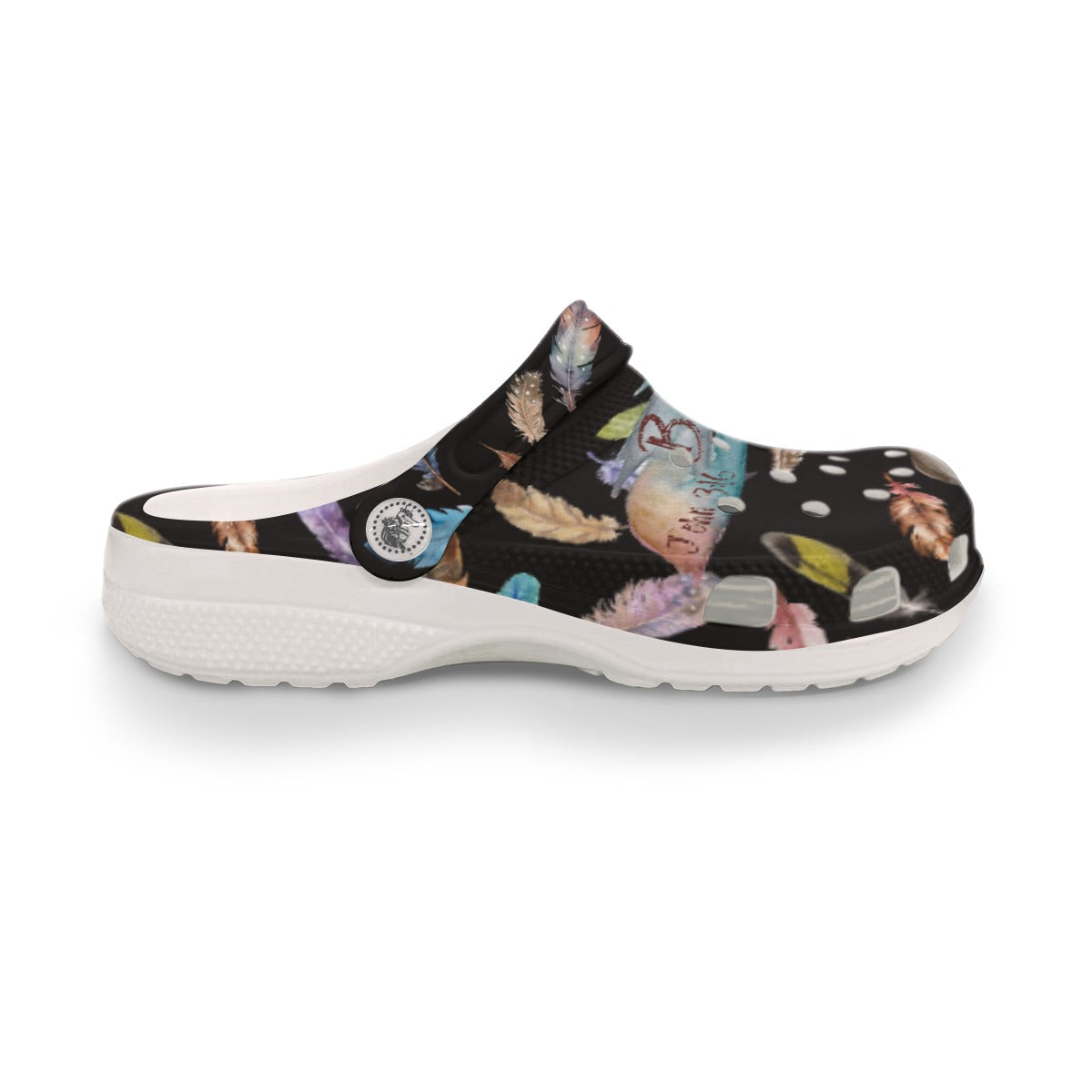 Women's Black Feather Print Clogs