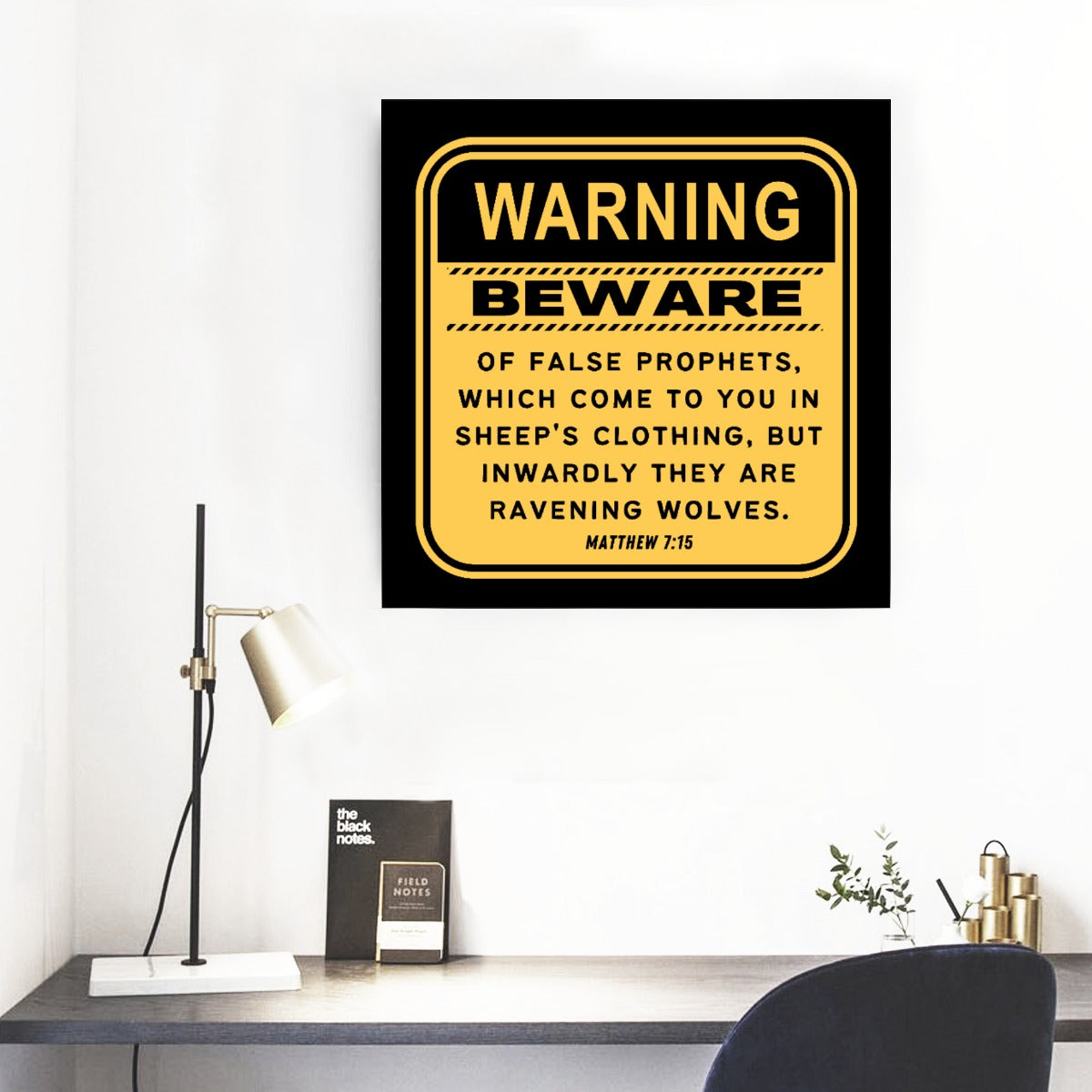 WARNING, BEWARE OF FALSE PHOPHETS Matthew 7:15 Framed Square Wall Mural Art