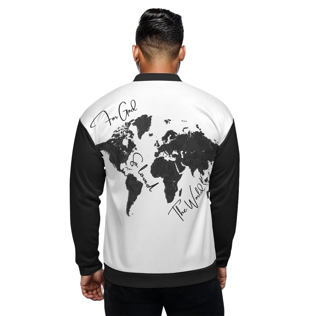 FOR GOD SO LOVED THE WORLD Map Print Unisex Bomber Jacket