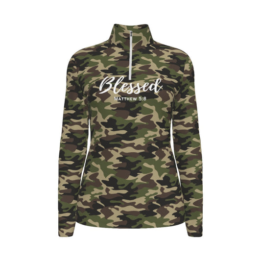 Women's BLESSED Camouflage Collar Long Sleeve Jersey Shirt